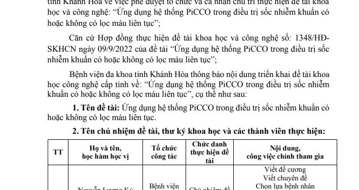 Thông báo công khai nội dung thực hiện Đề tài Khoa học và Công nghệ cấp tỉnh