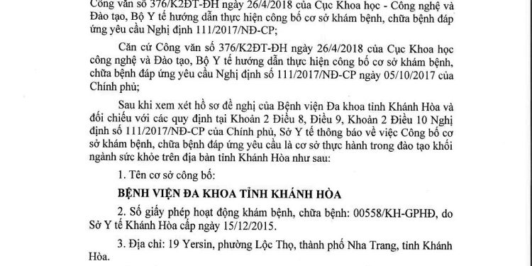 Công bố cơ sở khám chữa bệnh