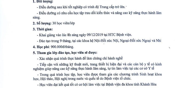 Thông báo khai giảng cho điều dưỡng
