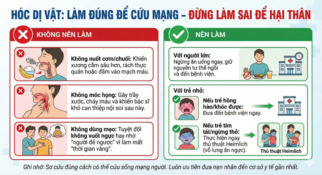 hóc dị vật hóc xương gà xương cá dị vật đường thở ở trẻ em cấp cứu hóc dị vật an toàn ăn uống ngày Tết