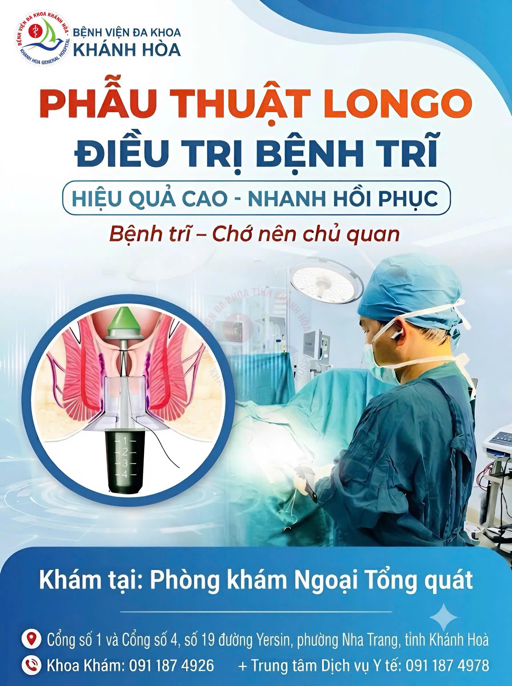 Phẫu thuật Longo Điều trị bệnh trĩ phẫu thuật cắt trĩ trĩ nội độ II III Khoa Ngoại Tổng quát BVĐK Khánh Hòa